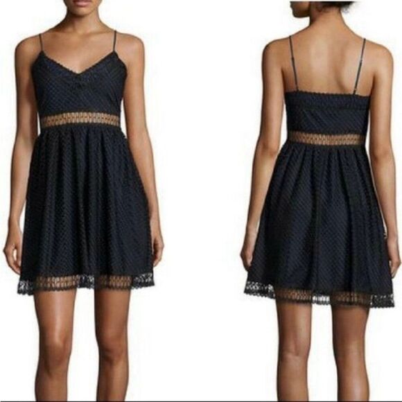 Likely Glencoe Fence Lace Sleeveless Blue Black Exposed Waist Mini Dress Size 0 - Picture 1 of 13
